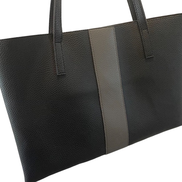 Vince Camuto Black Leather Luck Tote Bag Gray Stripe - Picture 6 of 10